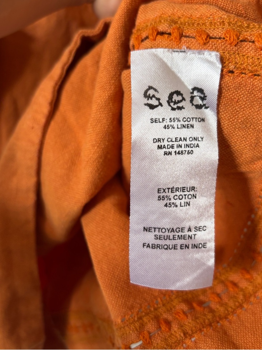 Sea New York Orange Cotton Linen Blouse Size 2 - Picture 6 of 9